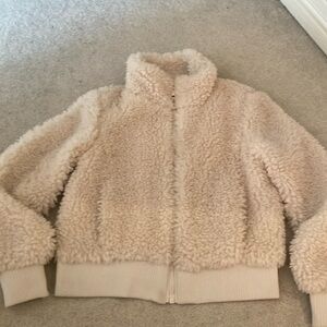 Zara Cream color shearling bomber jacket.